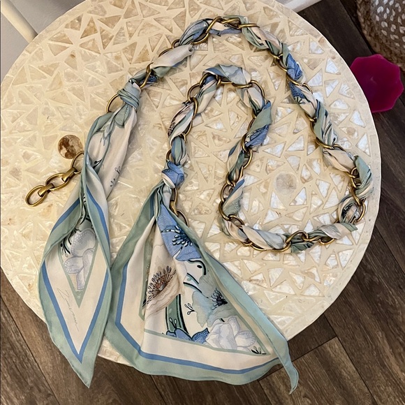 AUTHENTIC Zimmermann Floral Scarf with Gold Chain Accent Only - Picture 1 of 12